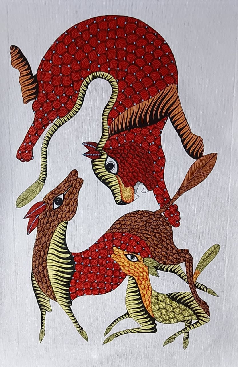 Gond - Tiger and the deer family