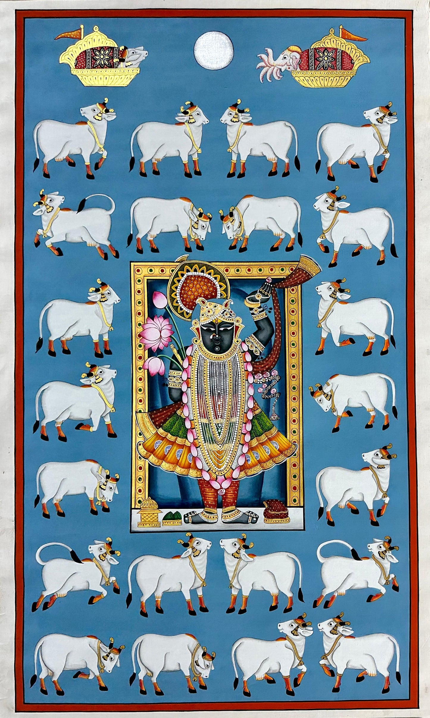 Pichwai - Krishna with Divine Companions