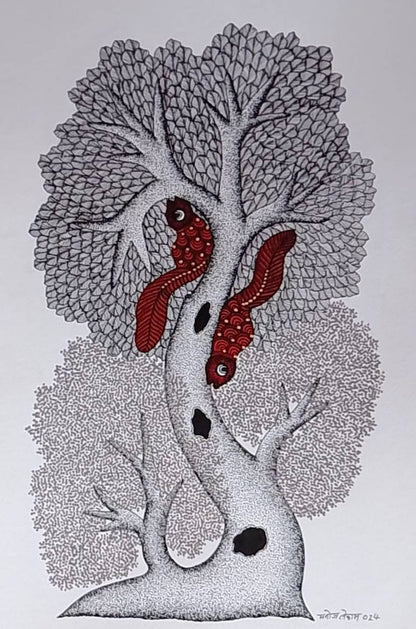 Gond - Squirrel on Tree
